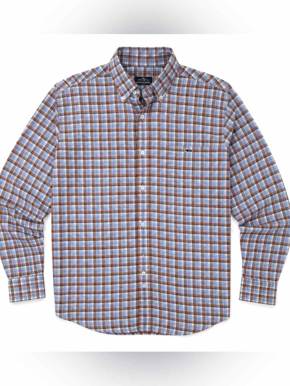 Fish Hippie Men’s Brown Blue Plaid Cotton Flannel Button-Up Shirt Size XL